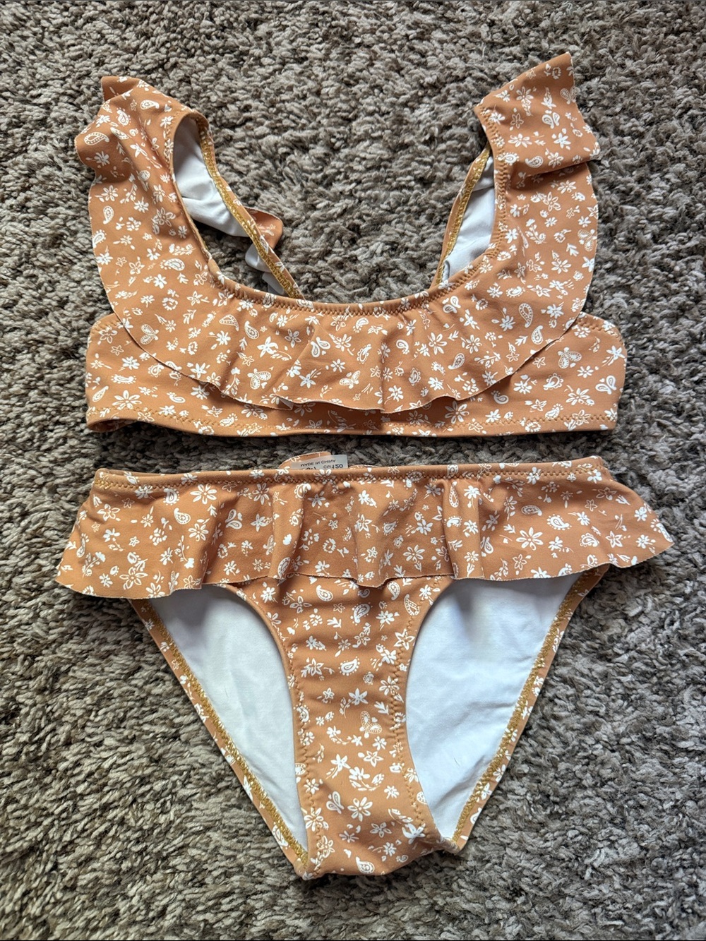 Zara Girls Vintage Golden Floral Ruffle Two-Piece Bikini